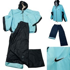 Nike Nylon Roll Up Pants Black and Blue Track Suit Sz. M Vintage Y2K 90's